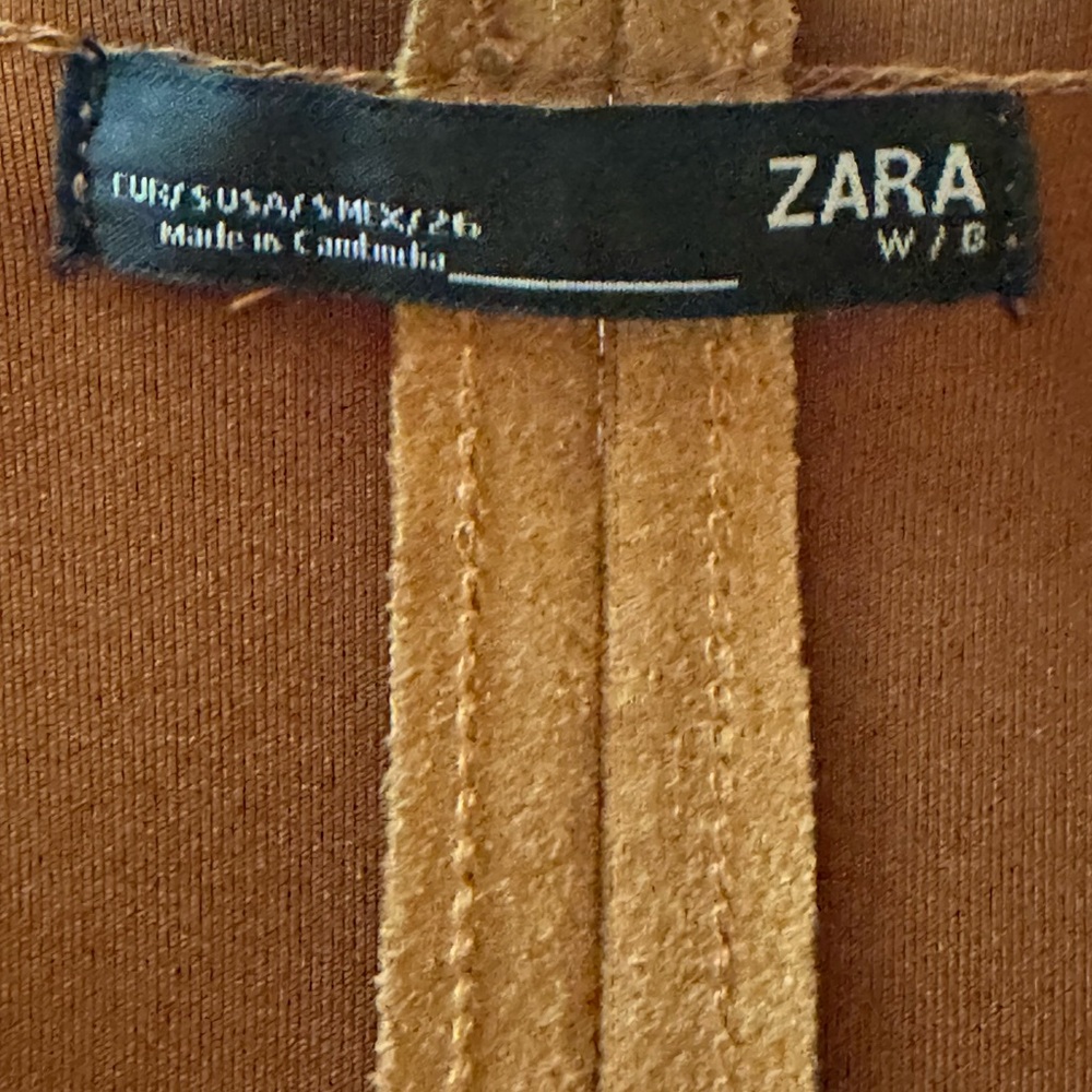 Zara Ladies Coat Faux Suede Sheepskin Shearling  Fur Lightweight Tan Cream  S - Picture 9 of 16